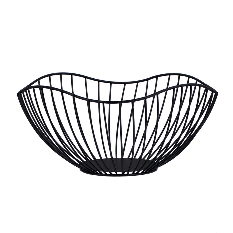 IBWell High Style Curved-Edge Modern Creative Stylish Single Tier Dish,Metal Iron Wire Fruit Vegetables Bread Decorative Stand Serving Bowls Basket Holder (Black) - Image 1